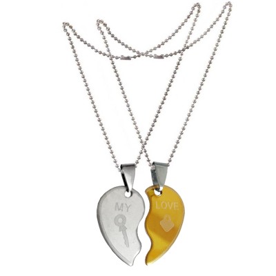 Two Pieces Couple Heart Shape Necklace by Menjewell 